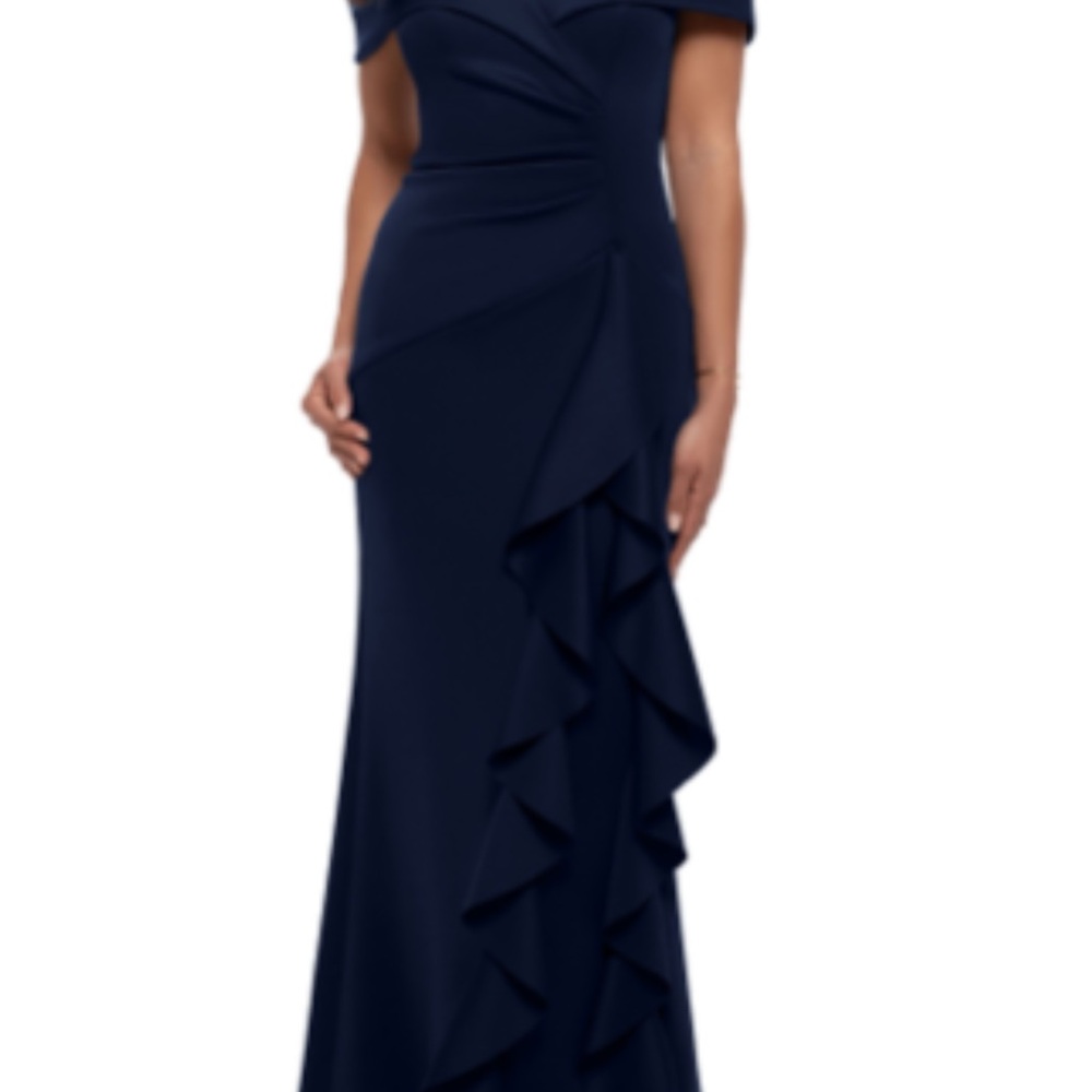 Elegant Navy Off-Shoulder Gown